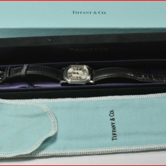 Tiffany &Co Atlas Mark Coupe Watch Resonator Date Silver &  Black Leather - Picture 4 of 10